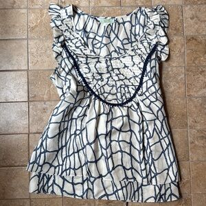 Anthropologie Lil Nautical Knots Blouse Silk Flutter Sleeves Tieback Side Zip 10